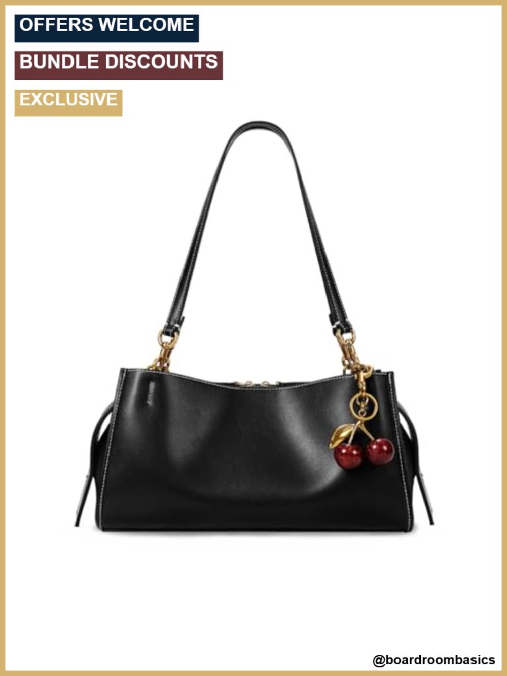 PU Leather Shoulder Bag Medium Tote with Cherry Pendant for Work Travel